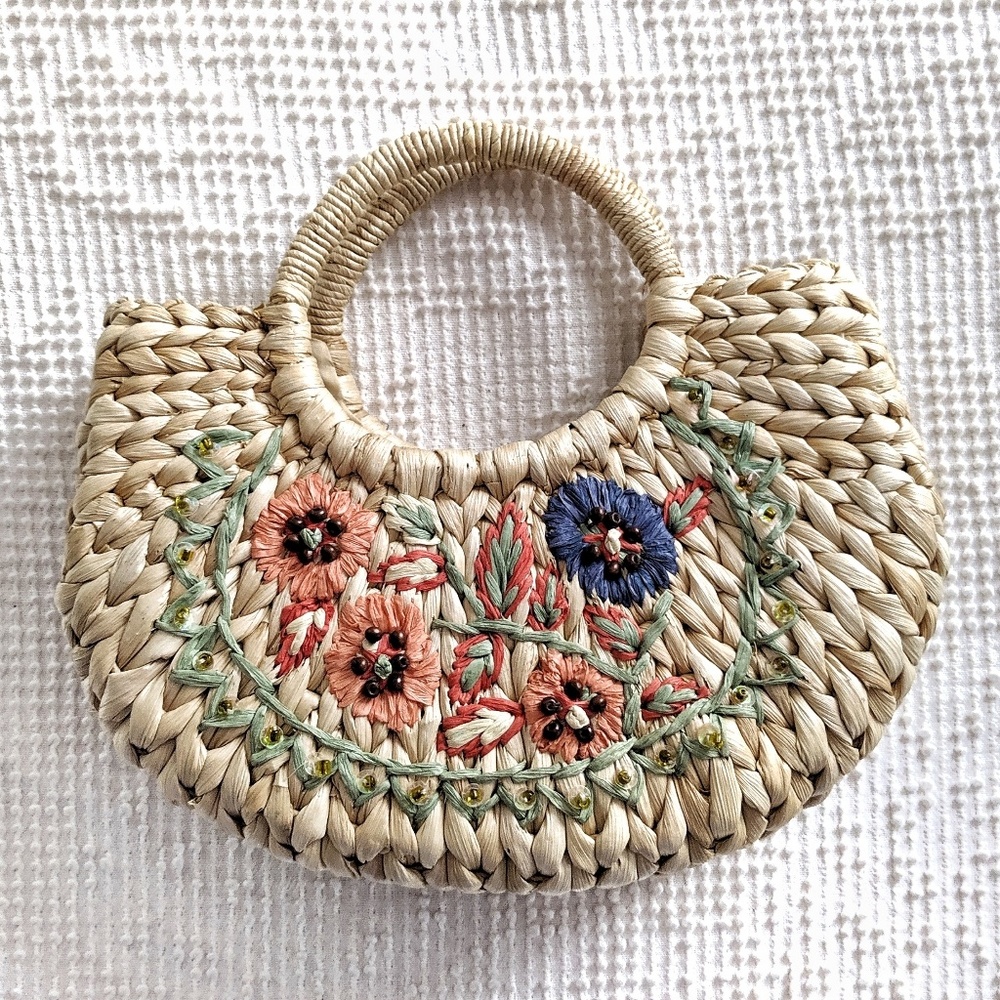 Rolf's Boho Straw Purse with Embroidery Beading